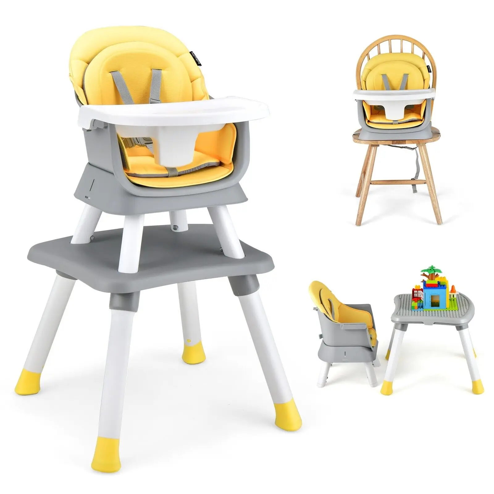 GOFLAME 6-in-1 Baby High Chair Infant Feeding Chair Kids Stool w/Removable Tray &Cushion