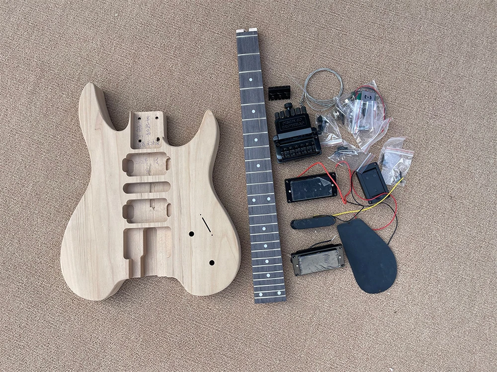 DIY Semi-Finished Headless Alder Electric Guitar Kits without Paint,Rosewood Fretboard with 24 Frets