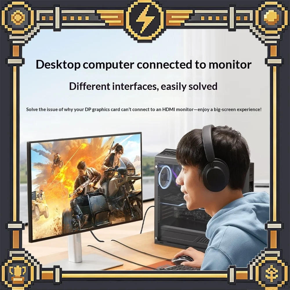 UGREEN 35846 HDMI to DisplayPort Cable 8K 60Hz 4K 144Hz HDMI 2.1 DP 1.4 USB Powered 1.5m Braided Video Adapter for Monitor