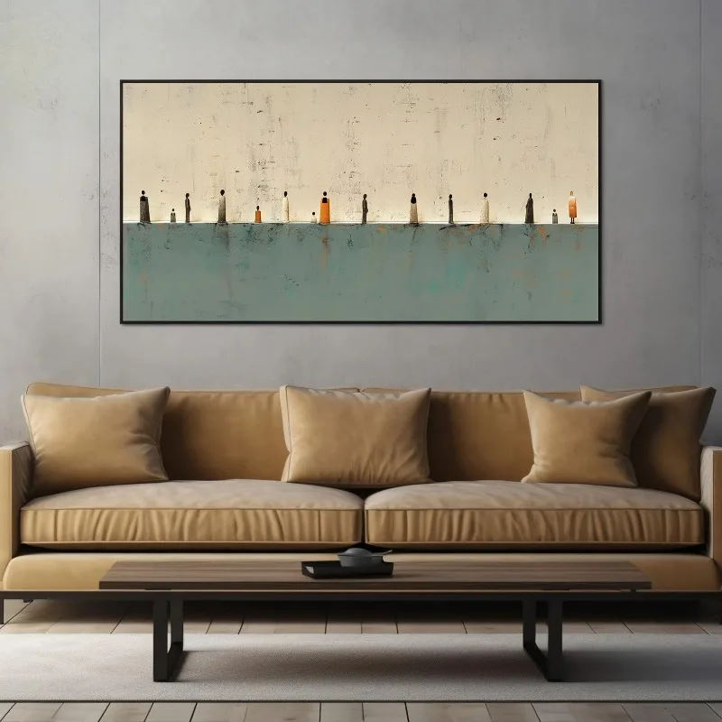 

Minimalist Beige & Green Abstract Print, Wide Horizontal Gallery Canvas, Minimalist Fine Art Poster, Simple Oil Painting Effect