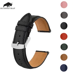 BISONSTRAP Texture Leather Watch Strap Belt for Men Women 18mm 20mm 22mm  Bracelets Watchband Quick Replacement Black Buckle