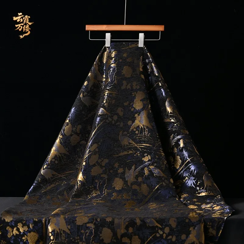 New Chinese-style jacquard fabric with golden silk and flower fragrance for handcrafted outerwear throw pillows