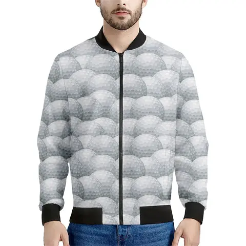 Casual Golf Ball Pattern Mens Jacket Spring Autumn Long Sleeve Outdoor Sports 3D Printed Bomber Jackets Loose Streetwear Coat