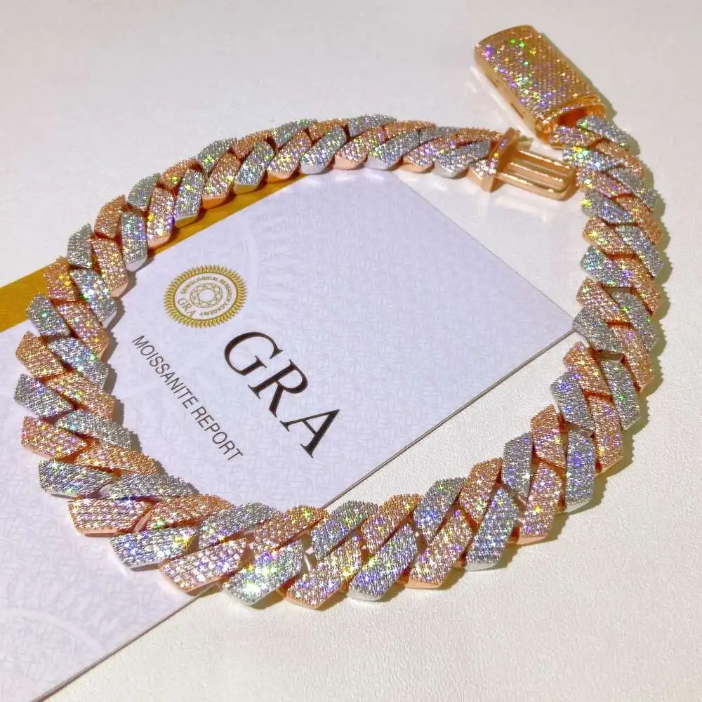 Luxury 20mm Width Good Quality Bling Zircon Diamond Necklace Hip Hop Jewelry Man Aesthetic 925 Sterling Silver Necklace Chain.