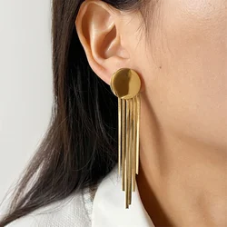 316L Stainless Steel New Fashion Fine Jewelry Metal Modern Style Punk Round Tassel Stud Earrings For Women