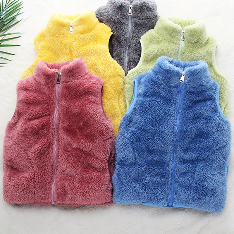 1pcs Baby Velvet Thicken Waistcoat Girls Boys Plush Vest Zipper Stand Neck Sleeveless Tops Autumn Winter Child Fashion Warm Coat