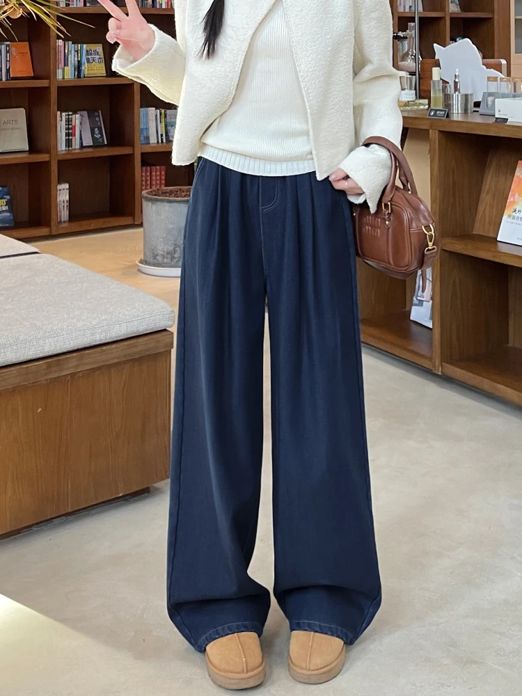 

Thick fashion jeans for women in autumn and winter elastic high waisted slim and loose straight leg wide leg pants