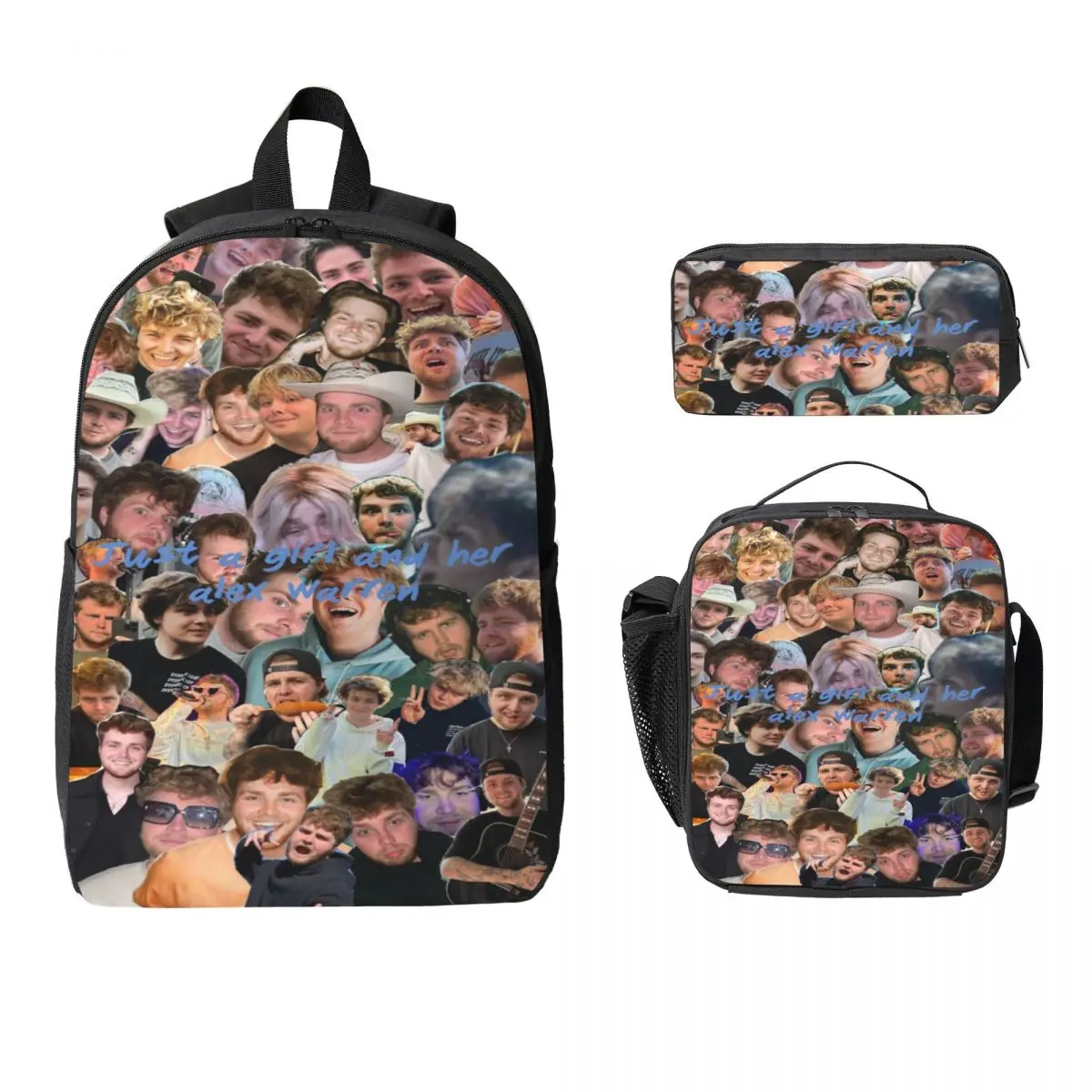 3Pcs Alex Warren Music Backpack Set for Boy Girl Pencil Boxes Bookbag Sets with Lunch Box For Primary School Students Knapsack