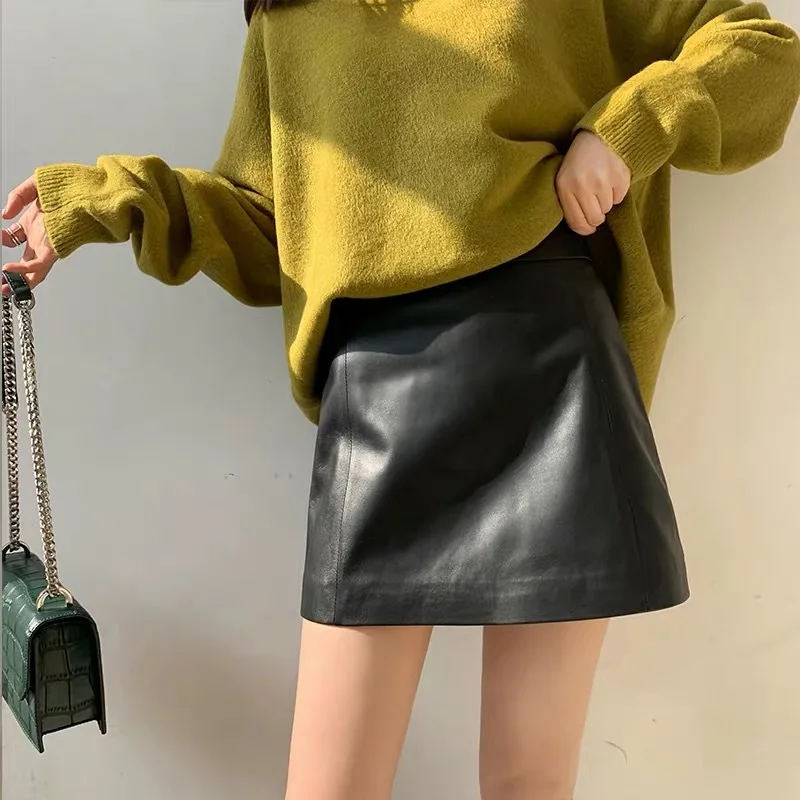Sheepskin Leather Skirt Women 2026 Fashion New High Waist Skirt Spring Autumn Slim Mini Skirt Genuine Leather Shorts Boots Y2k