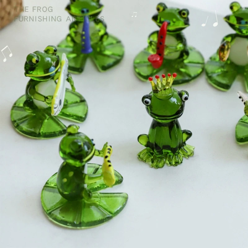 2024 New Hand Blown Art Glass Frog Figurines Animals Collection Dollhouse Miniature Garden Home Decoration Table Ornament Gifts