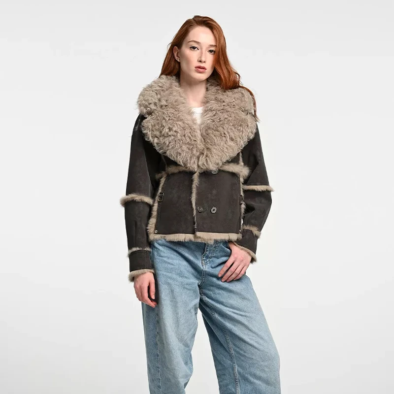 ผู้หญิงฤดูหนาวเสื้อขนสัตว์จริงธรรมชาติกระต่ายซับขนสัตว์ Sheepskin คอสั้นเสื้อร้อนขาย Lnternet Celebrity Jacket