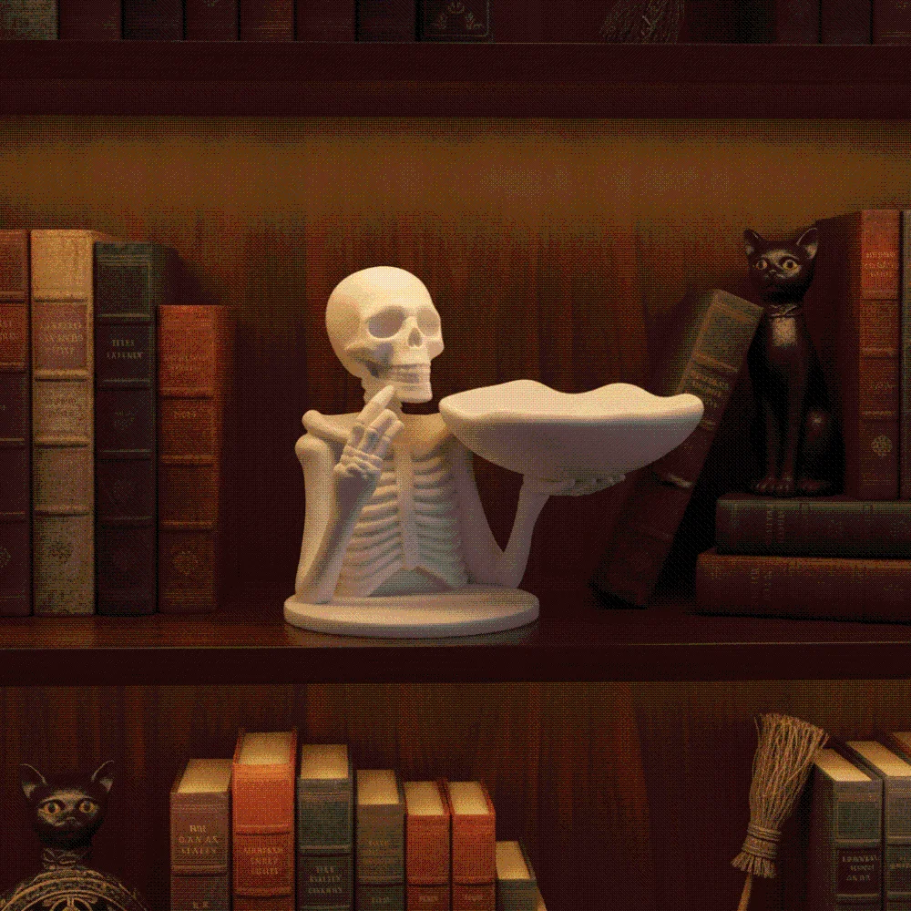 Cuenco para dulces con forma de esqueleto impreso en 3D, blanco mate, con ojos huecos, de PLA ecológico, para Halloween, soporte para llaves y bandeja para joyas espeluznante