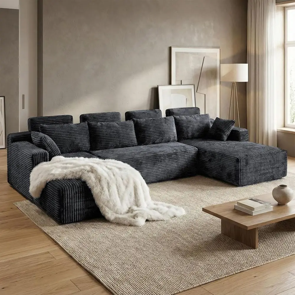 

Oversized U-Shape Cloud Sofa with Chaise, Deep Seating, No Assembly Needed (Grey)