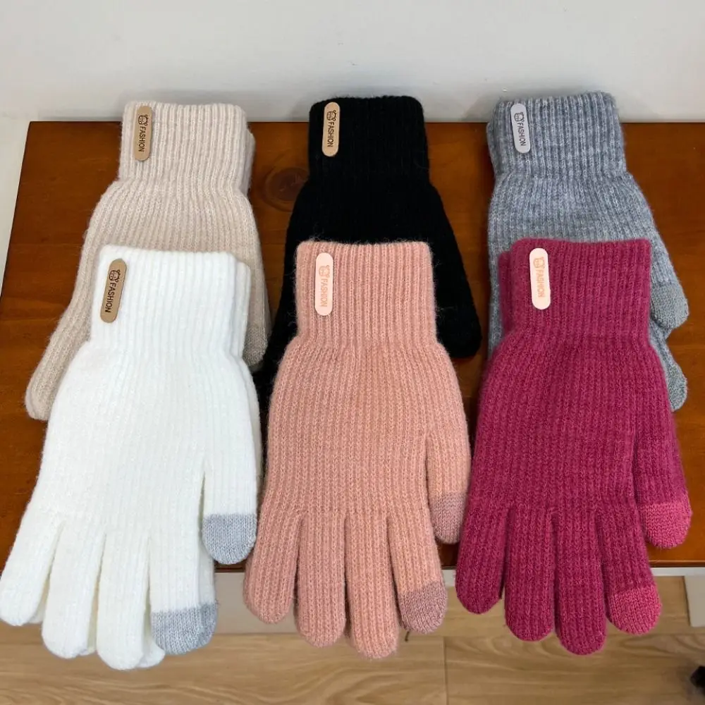 Touch Screen Knitting Gloves Five Finger Warm Full Finger Mittens Korean Style Cycling Gloves Cycling Driving Gloves Outdooor