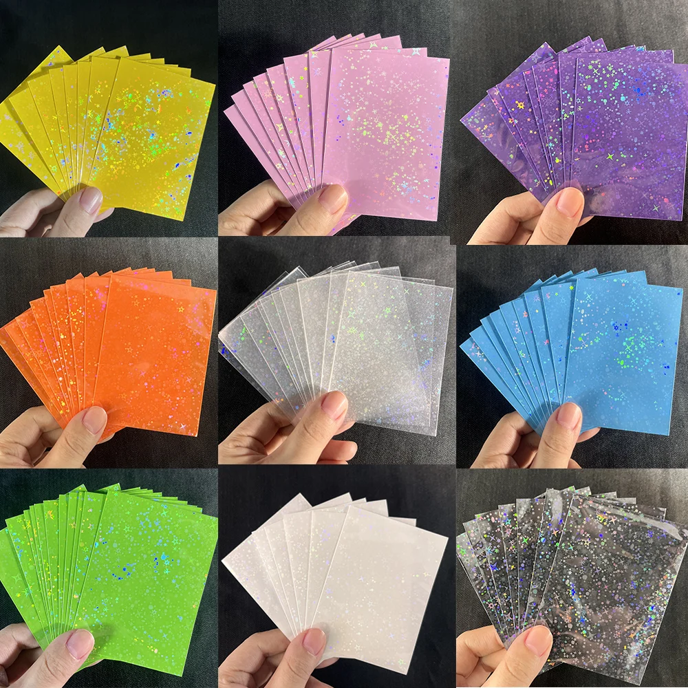 

60PCS Holographic Star Card Sleeves - Laser Flashing Design, 66x91mm Broken Gemstone Design Frosted Card Sleeves for PTCG/PKM