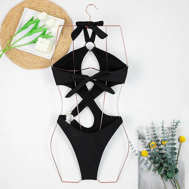 2025 New Black White One Piece Swimsuit Sexy Solid Swimwear Women Bathing Suit Beach Backless Monokini Swimsuit Female Bikini