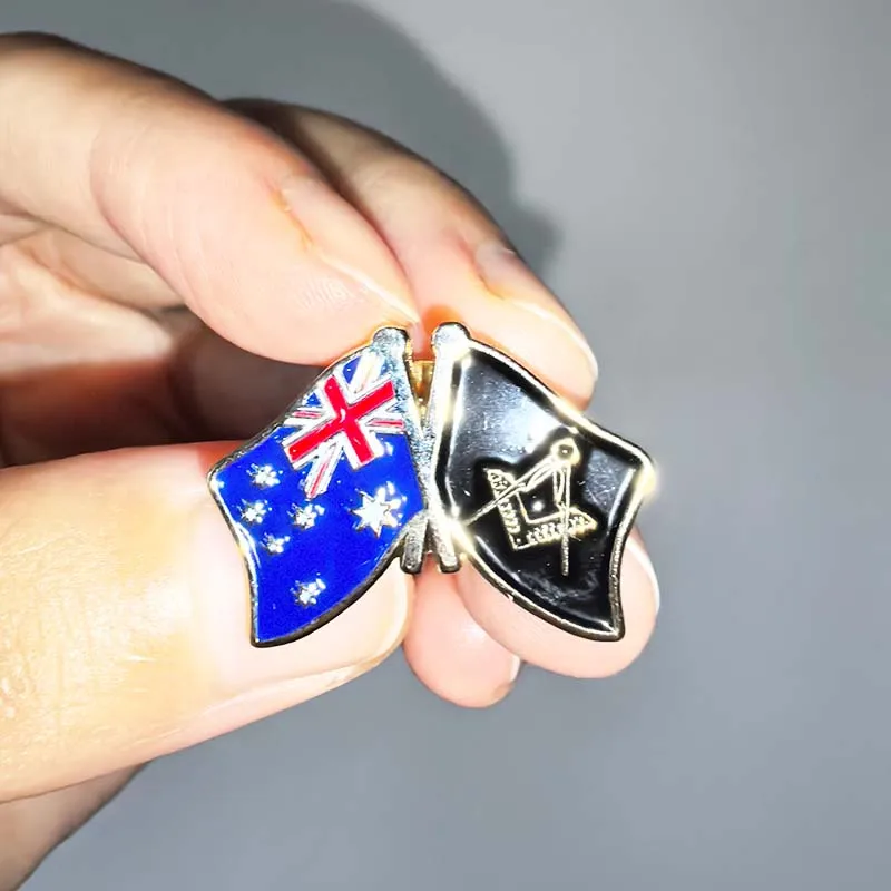 50pcs AU Master Lapel Pins Australian British Flag Masonic Badge Compass & Square Lodge National US Sweden Flag Smybol Brooches
