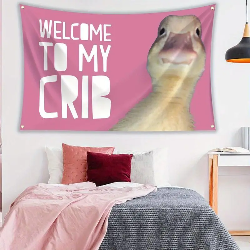VIKAMA Pink Cute Yellow Duck Fun Slogan Tapestry Background Hanging Cloth Girl Dormitory Ins Style Room Decoration