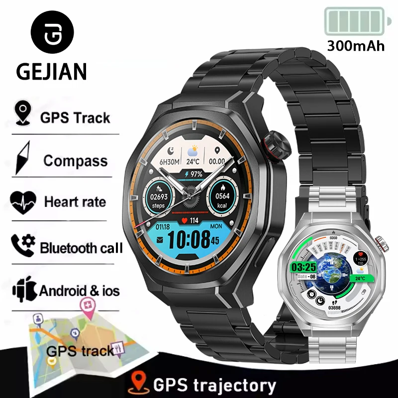 

GEJIAN новые умные мужские часы 1,53-дюймовый HD-экран GPS отслеживание сердечного ритма 5,0 Bluetooth вызов IP68 водонепроницаемые мужские умные часы