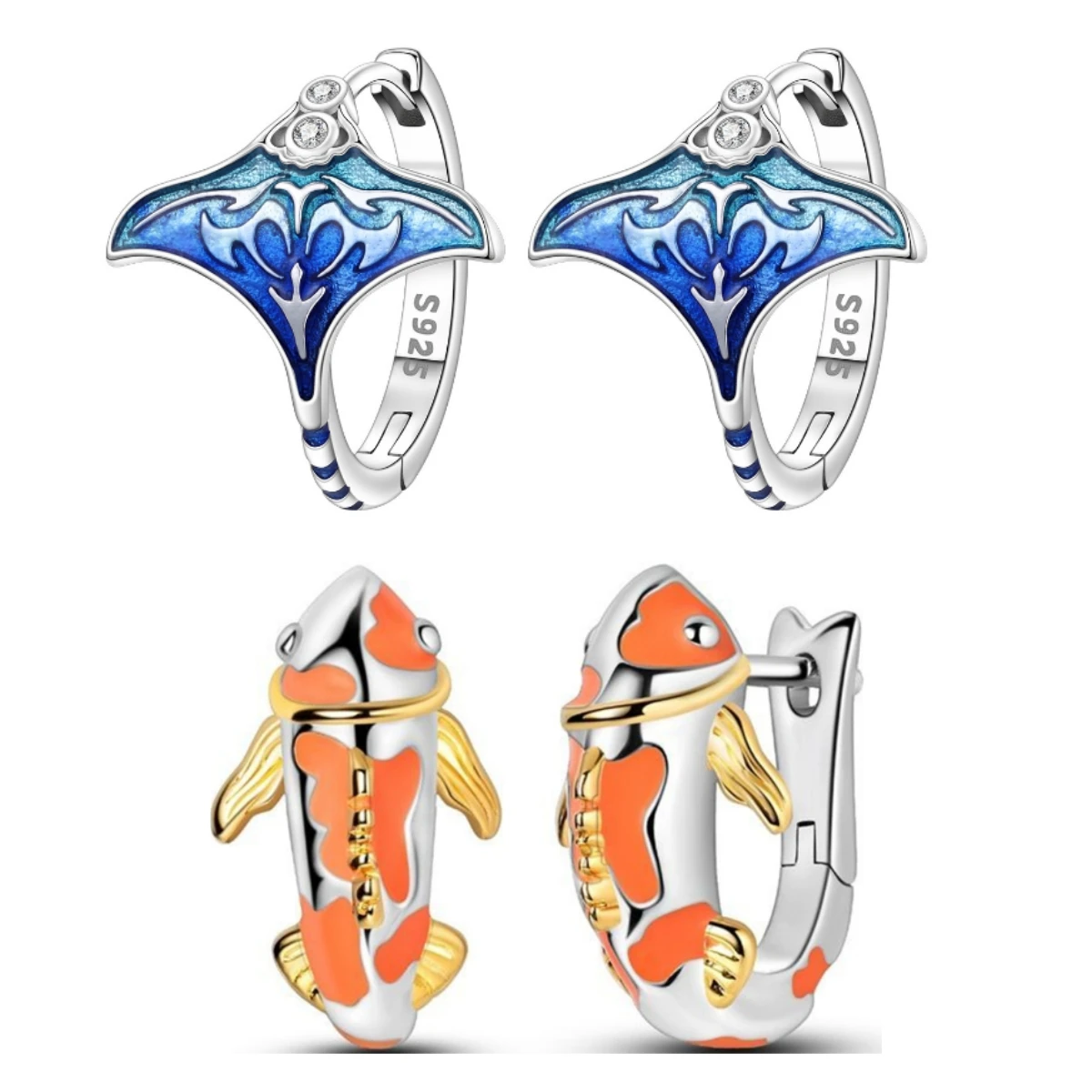 

Orstarry Original 925 Sterling Silver Blue Devil Fish Earrings Women Hoop Earring Anniversary Jewelry Trendy Gifts