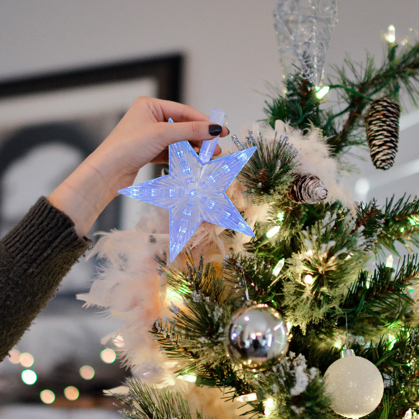 

Tree Led Christmas Star Ornament Clear Decor For Home Party Hotel Bar Restaurant Us Plug Blue Light Christmas