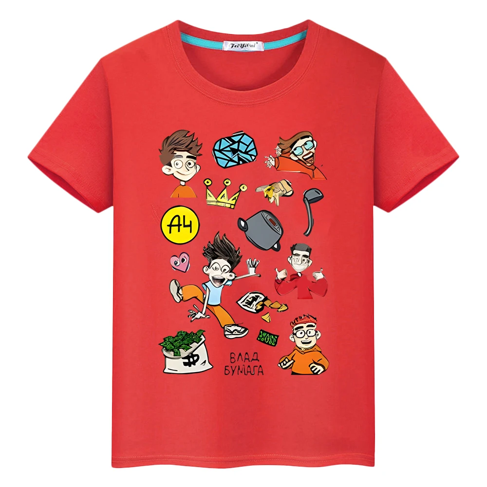 kids Print  Влад Бумага А4 T-shirt 100% Cotton Short Tops мерч A4 Kawaii anime Tees y2k one piece pride tshirt boys girl clothes