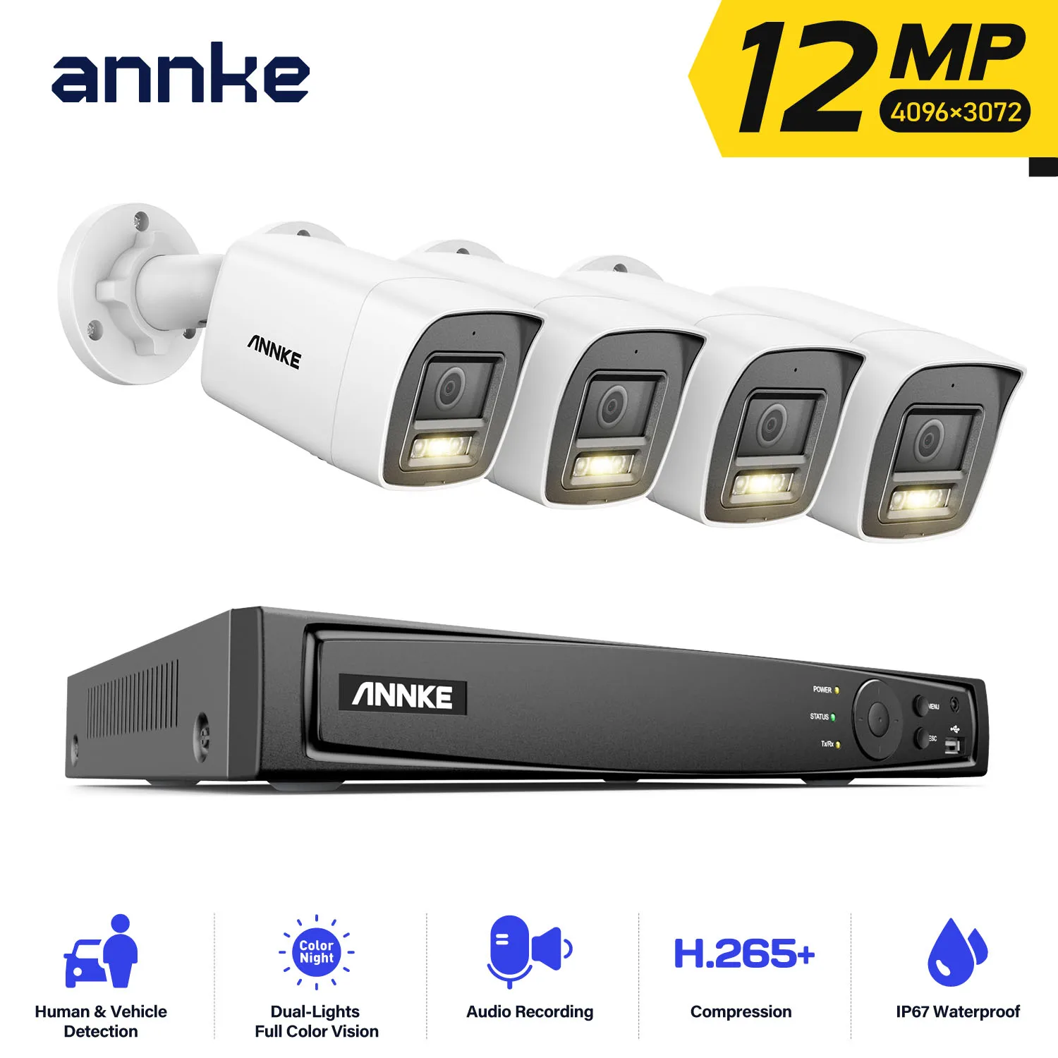 

Система видеонаблюдения ANNKE H1200 12MP POE, 8-канальный NVR, 4/8 камер 12MP Bullet POE, уличные камеры с цветным ночным видением