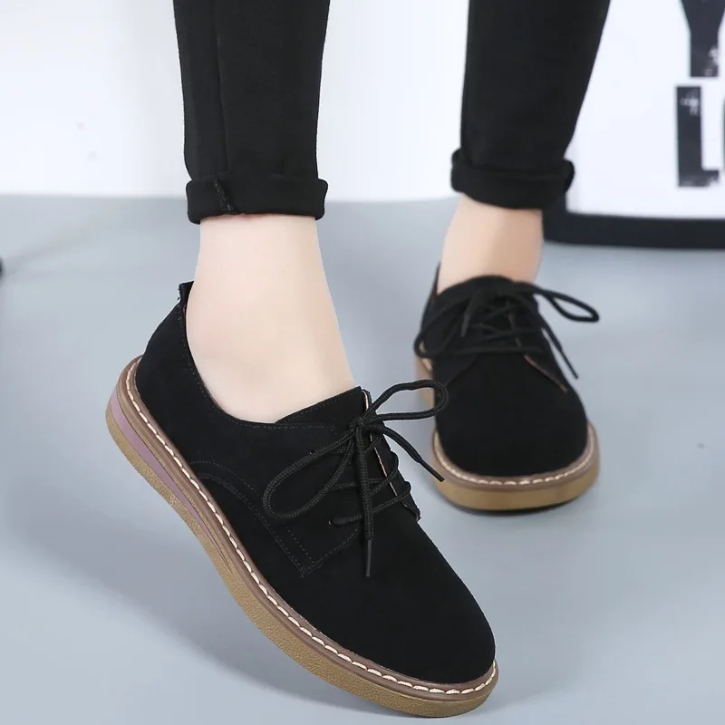 New Suede Women Shoes Female Blue Jeans Shoes All-match Girls Basic Casual Shoes Lace Up Sneakers Spring Flat Footwear Women