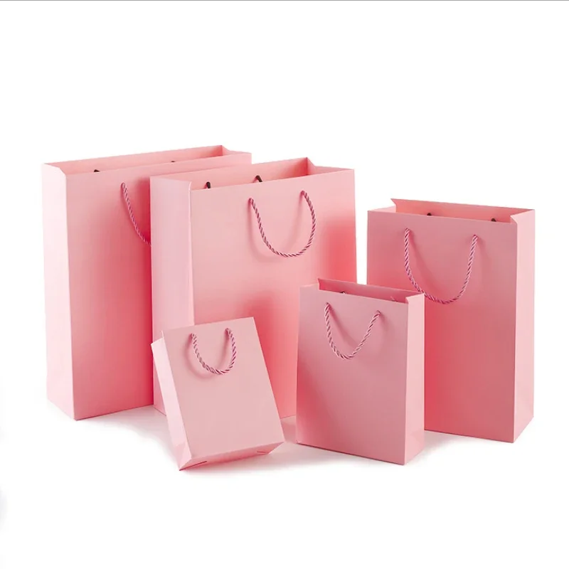 10pcs Red Paper Bag With Handle Rope Jewelry Packaging Gift Box Storage Wedding Birthday Party Wrapping Candy Vertical