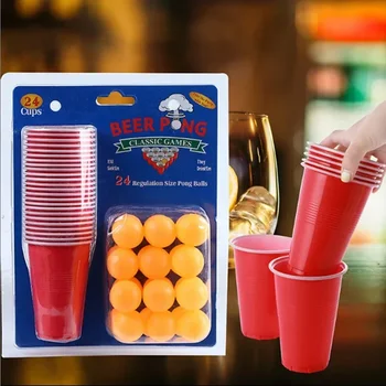 1 Juego de 24 Uds. Taza desechable de plástico, Kit de juego de cerveza Pong, pelotas de tenis, vasos, juegos de mesa, suministros para fiestas para KTV Bar Pub