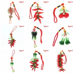 Mascot Wealth Lucky Brass Coin Chili Cabbage Tomato Chinese Knot Car Hanging Charm Ornaments Fengshui Home Decor Gifts Wholesale