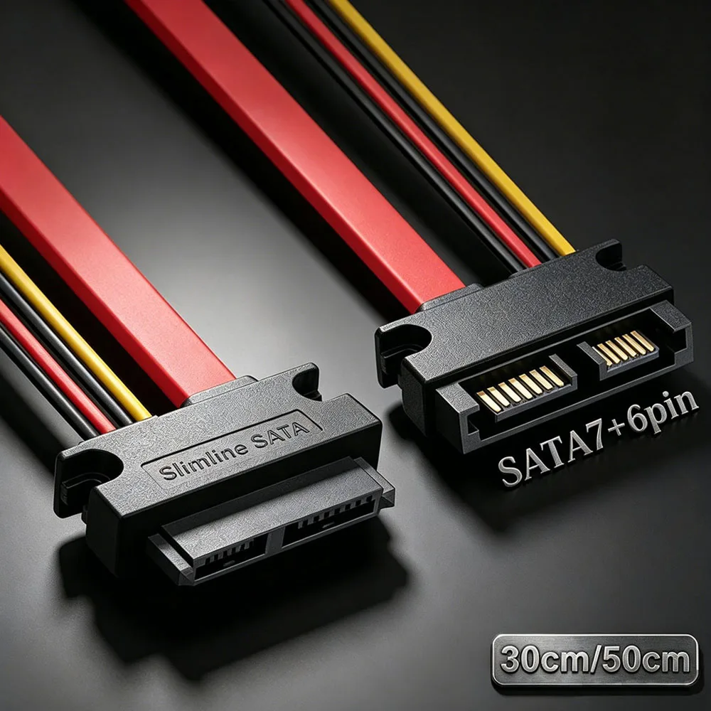 High Speed Slimline SATA 13Pin Male-Female Extension Cable Data Power Combo for Laptop Slim DVD Optical HDD 7+6 Pin 30CM 50CM