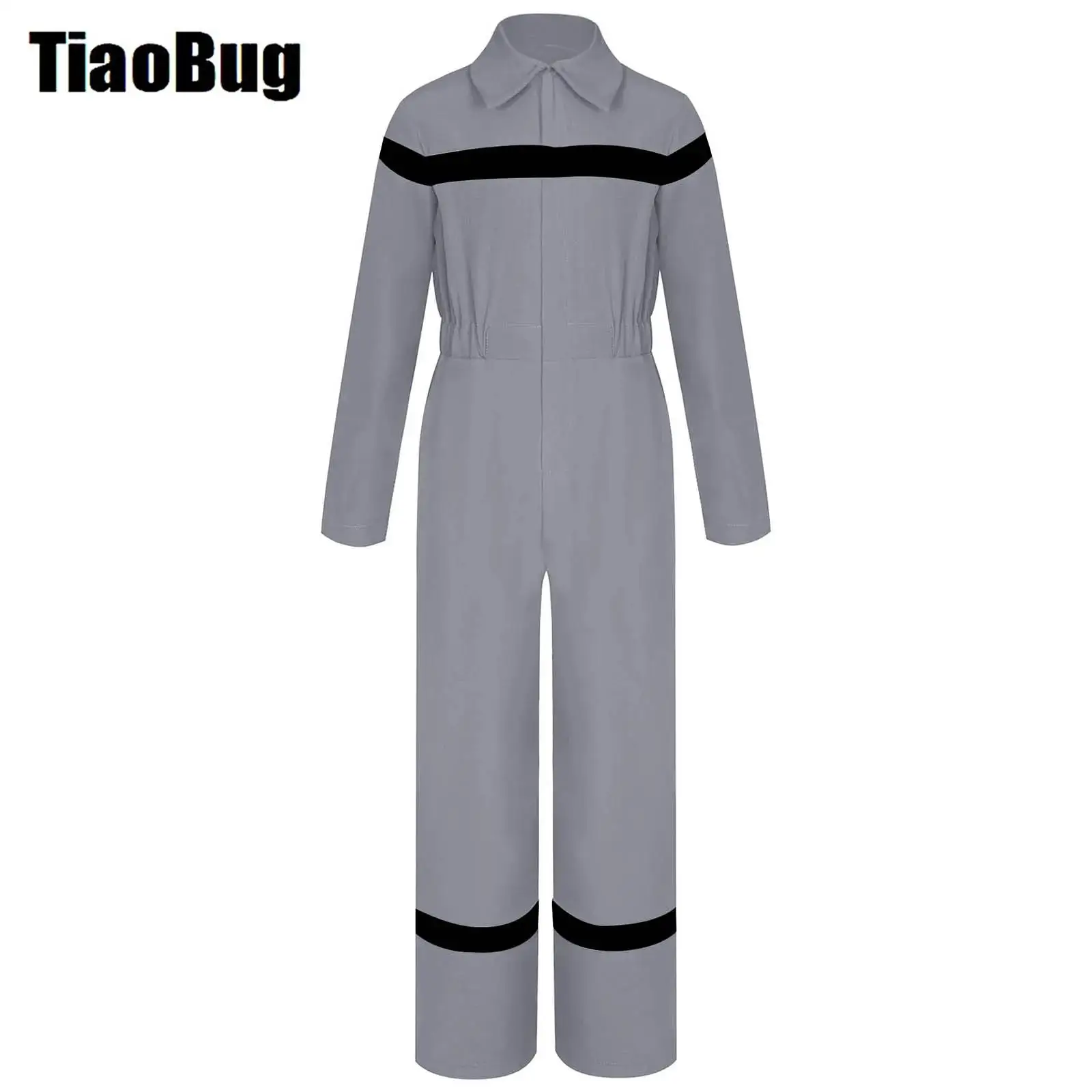 

Kids Boys Coverall Jumpsuit Contrasting Lines Zipper Turn-Down Collar Long Sleeve Elastic Waist Bodysuit Halloween