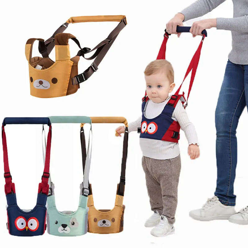 Handheld Baby Walking Harness Belt Infant Walk Helper Assistant Strap Summer Breathable Cartoon Owl Bear Pig Pattern 3 Phase