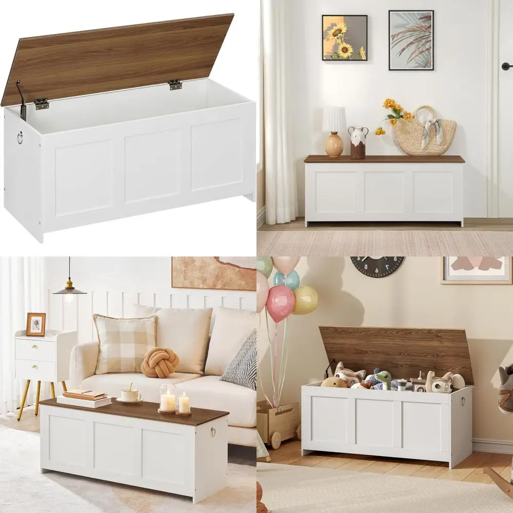 مقعد تخزين خشبي على الطراز القديم، 39.3 بوصة، صندوق متعدد الوظائف للألعاب وتنظيم المدخل #1