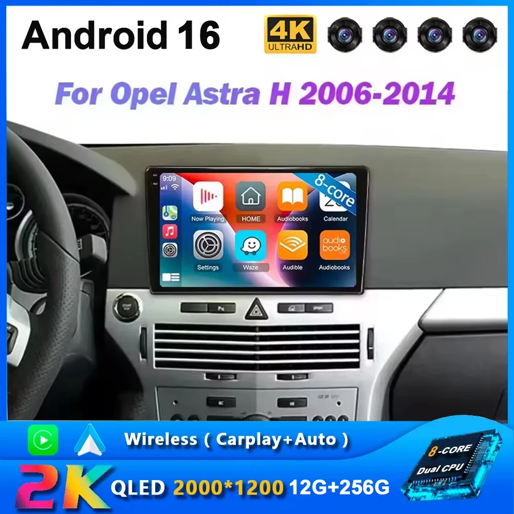 Android 16 QLED Screen Carplay 4G GPS Car Radio For Opel Astra H Zafira B 2004 -2014 Wifi Car Multimedia Video Player Navigation
