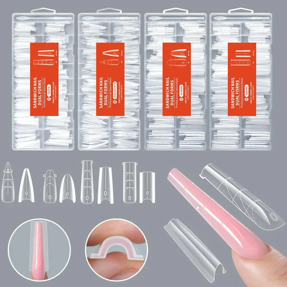 Creative Sandwich Dual Nail Forms Quickly Building Nail Extension Tool 256Pcs/Box Top Mold & Bottom Mold Full Cover DIY Nail Art