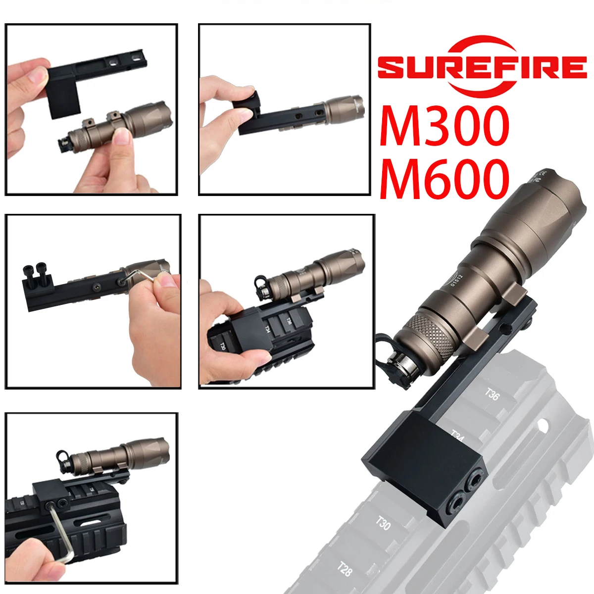 Hunting Light Offset Mount For Surefire M600C M300C M600B M300B Tactical Scout Flashlight  For 20MM Picatinny Rail Airsoft