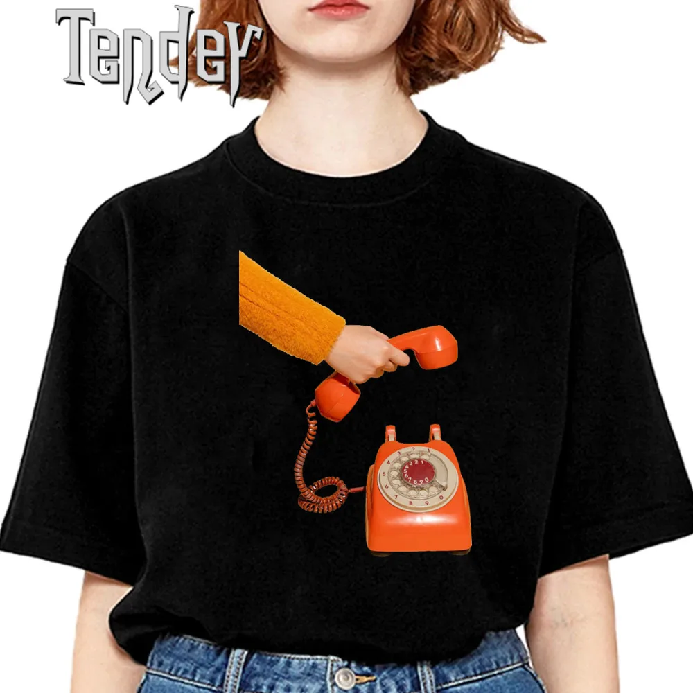 Retro Orange Telephone Design Tees Women Funny T-Shirt Vintage Phone T Shirt Gifts Fashion Clothing Female T-Shirt Tops 2024