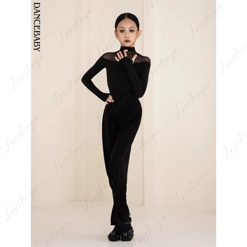 زي الرقص اللاتيني ذو الطراز الجديد - خاص لملابس الفتيات. قمة الرقص الوطنية القياسية للأطفال. ملابس ممارسة الأطفال.