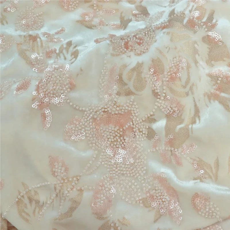 

Light pink three-dimensional flower bead tube embroidered gold line woven fabric sequined wedding dress evening women's