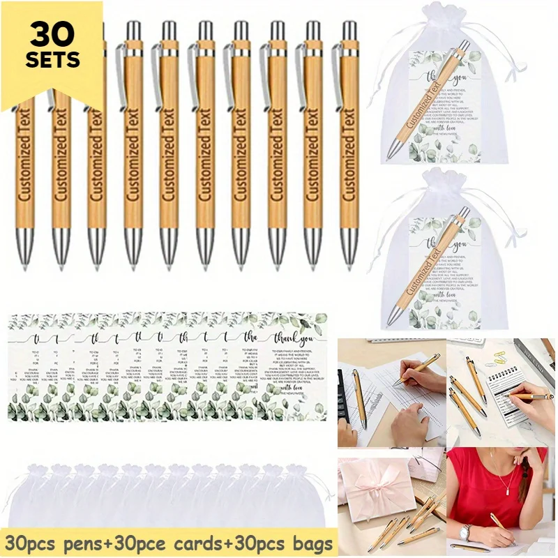 30Sets Custom Bamboo Ballpoint Pens with Engravings Perfect As Guestbook Pens for Rustic Wedding Celebrations And Party Favors