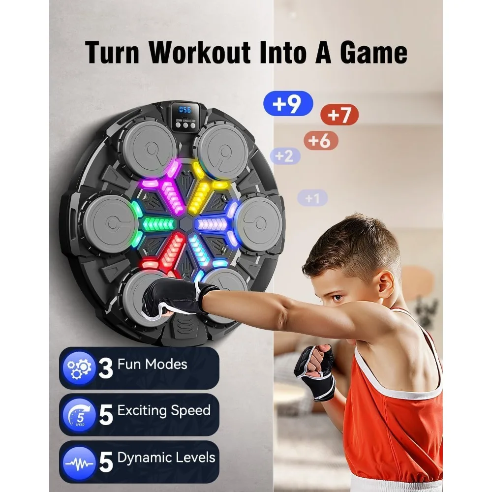 Music Boxing Machine for Adults and Kids Smart Musical Gloves 5-Speed Rhythm 3 Game Mode Adjustment Wall Mounted Fun Bluetooth