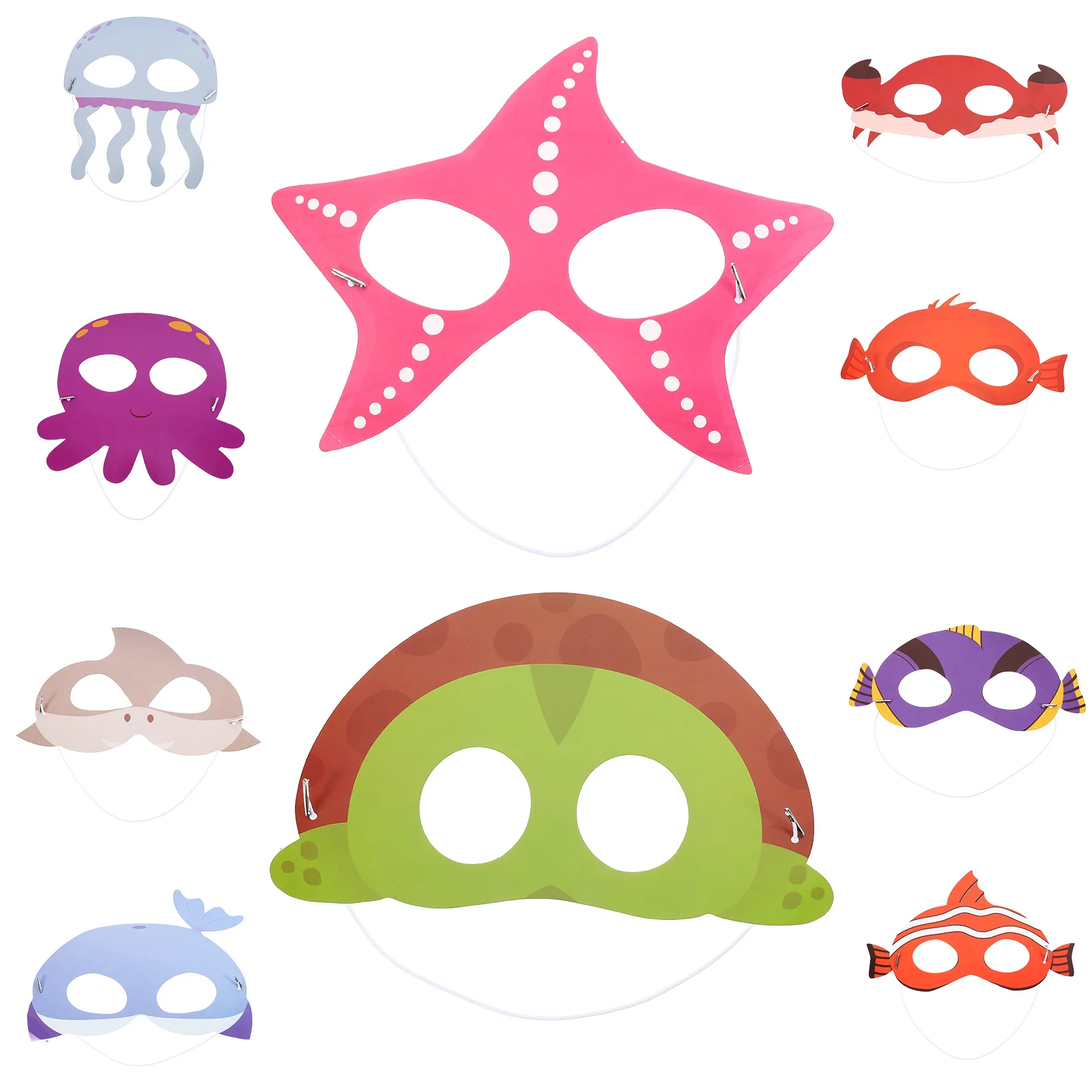 10 Pcs Marine Animal Mask Ocean Masks Cartoon Festival Halloween Clothing Cosplay Paper Party Accessory Sea Decorations Child