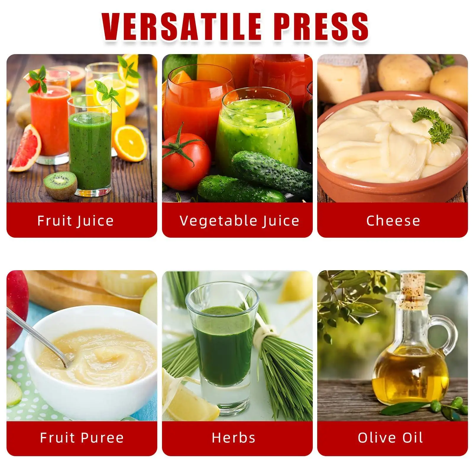 Manual Fruit Press, Stainless Steel Juice Press with Cast Iron Base, Easy to Use Fruit and Vegetable Crusher for Juice, Puree, Cheese and Olive Oil