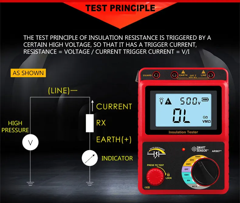 

Digital Insulation Resistance Tester Grounding Resistance Meter Shake Table High Precision 5000V Megohmmeter AR3125