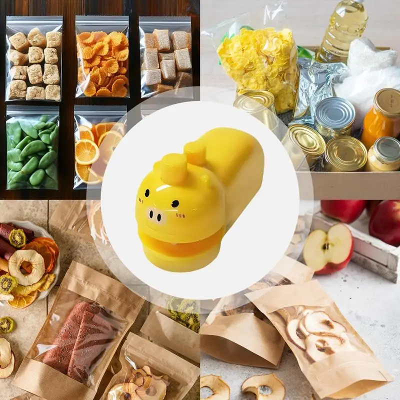 حقيبة الغذاء ختم يده السدادات الهواء التلقائي قابلة للشحن متعددة الوظائف فراغ تسرب الطعام تصميم لطيف الحيوان للتخزين