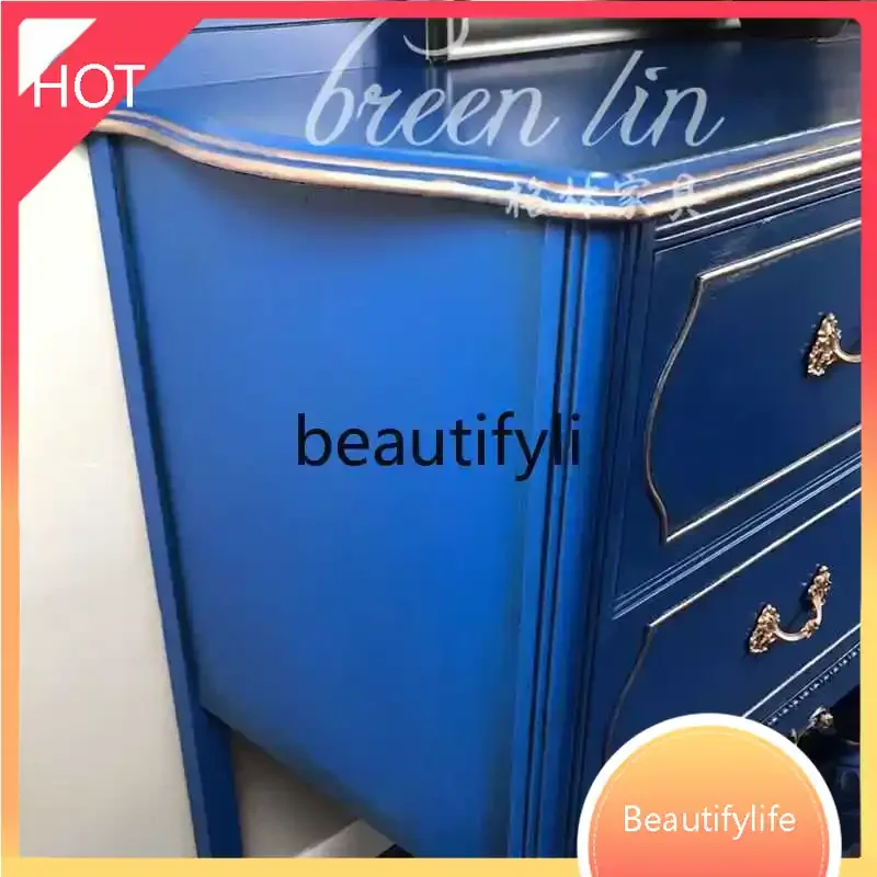 

A07 French retro solid-entry wooden porch cabinet, living room locker, carved storage partition07A