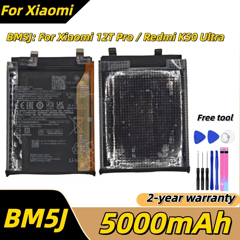 

2026 Years New BM5J 5000mAh Battery For Xiaomi Mi 12T Pro / Redmi K50 Genuine Mobile Phone Replacement Batteries
