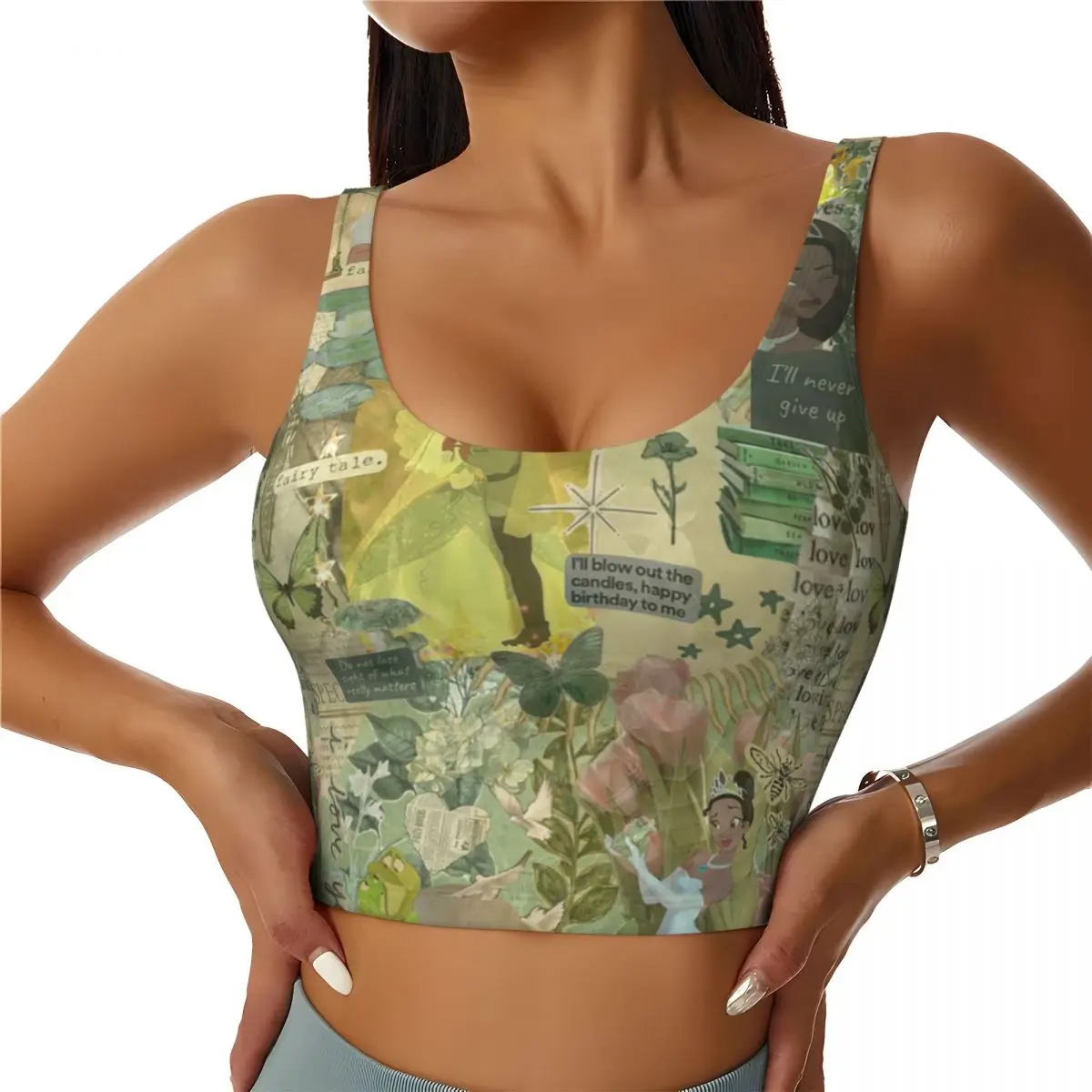 

Custom Cartoon Anime Tiana Workout Crop Tank Tops Women Running Sports Bras